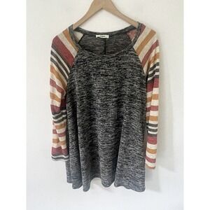 ELOGES Knit Striped Long Sleeve Sweater A-Line Long Sleeve XL Mini Dress Tunic